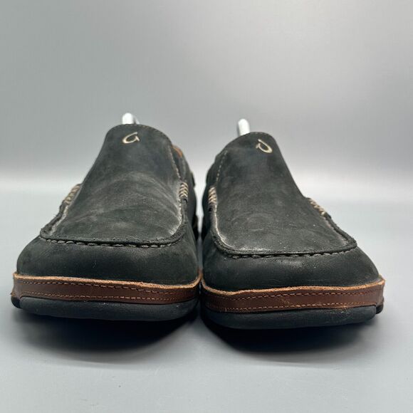 Olukai Moloa Men\'s 10 Black Nubuck Leather Casual Shoes Slip-On Round Toe Loafer main image 9